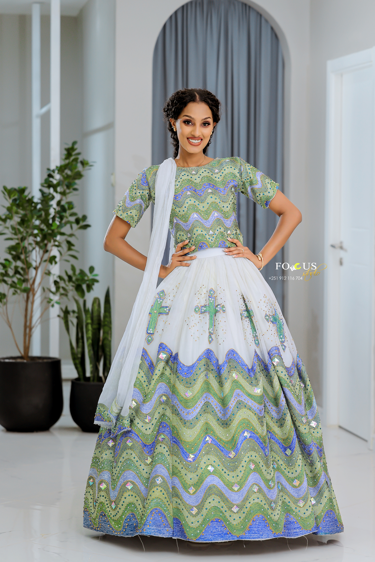 A tailored Ethiopian fashion piece with elegant detailing
